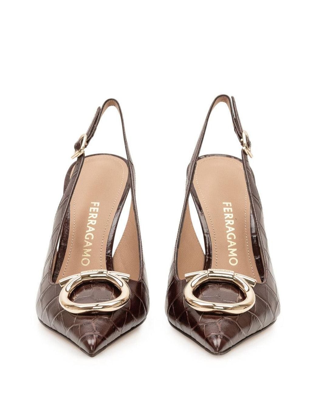 Ferragamo Brown Textured Gancini Pumps