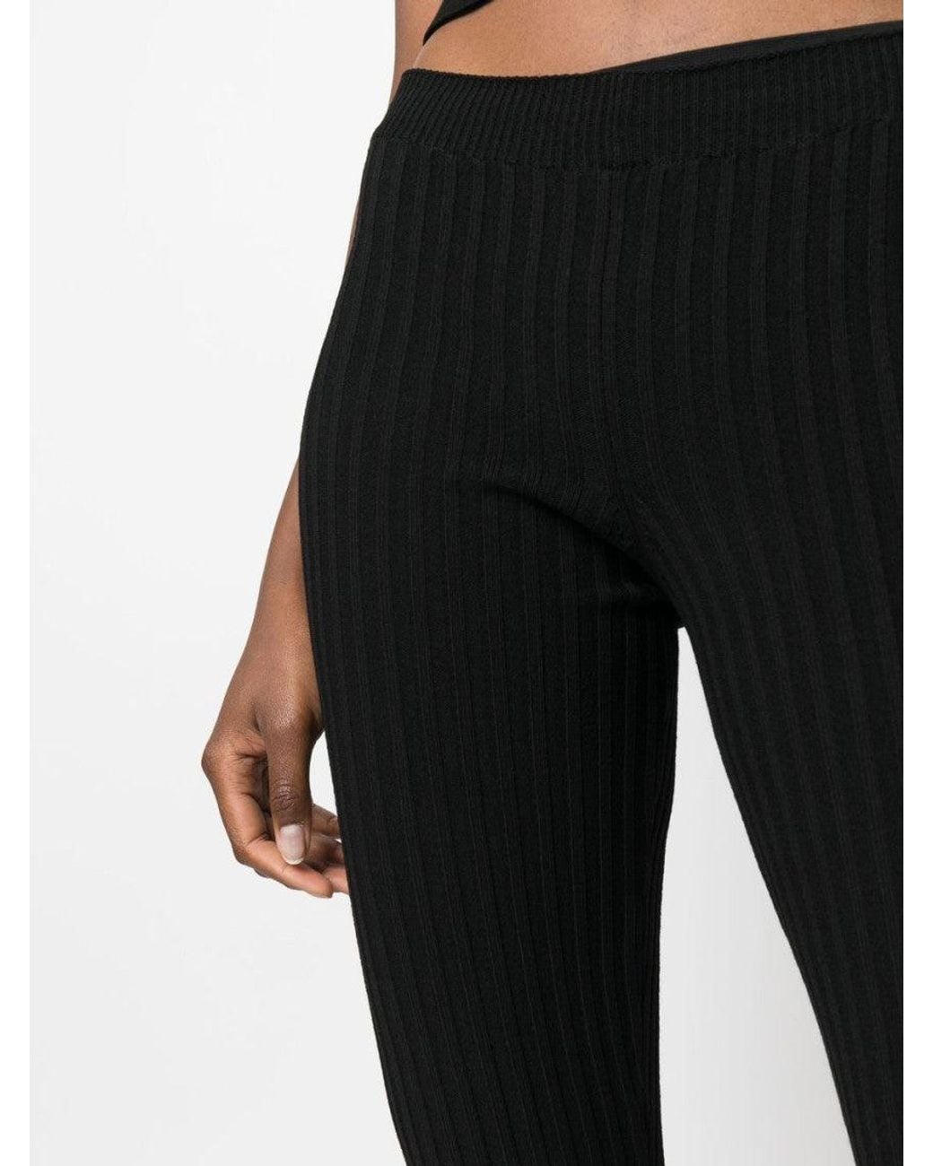 ANDREADAMO Black Ribbed Knit Cut-Out Flared Trousers