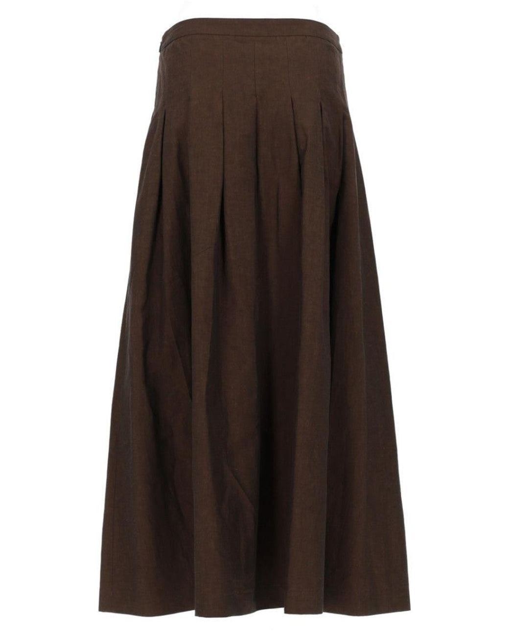 PT Torino Brown Pleated Midi Skirt