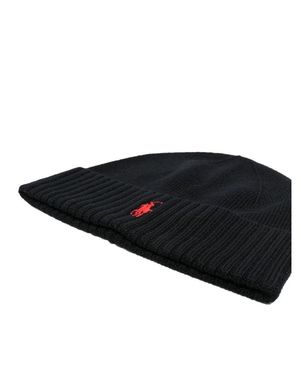 Polo Ralph Lauren Black Logo Beanie Cap for men