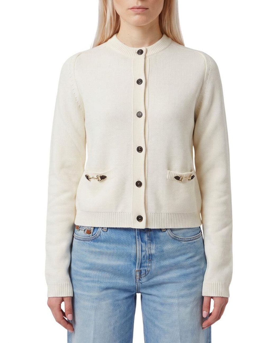 Gucci Blue Textured Crew Neck Cardigan