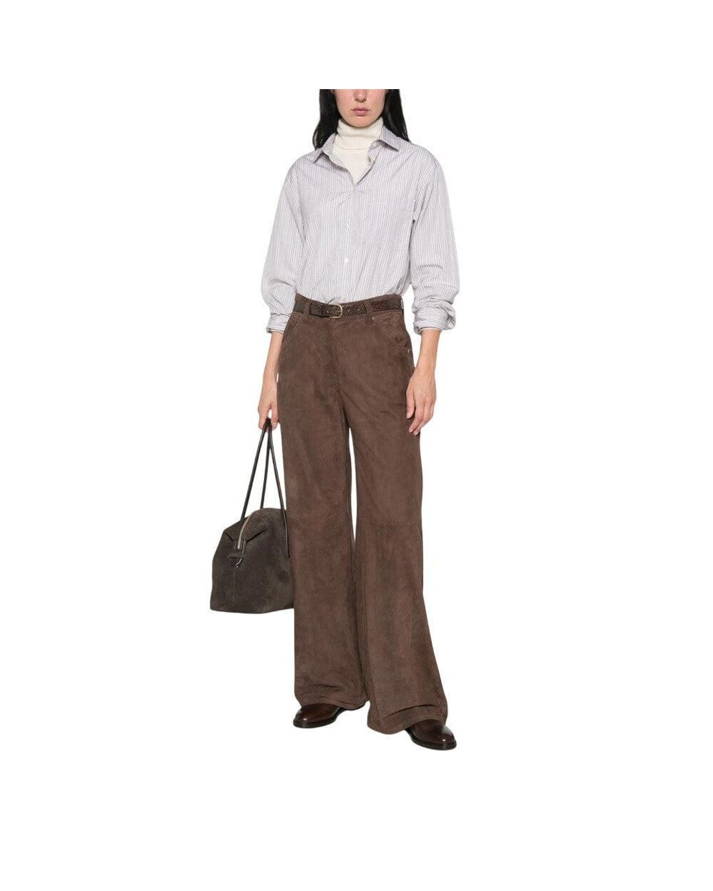 Brunello Cucinelli Brown Flat Front Pants