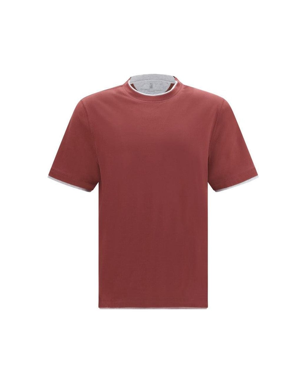 Brunello Cucinelli Red Solid Crew Neck T-Shirt for men