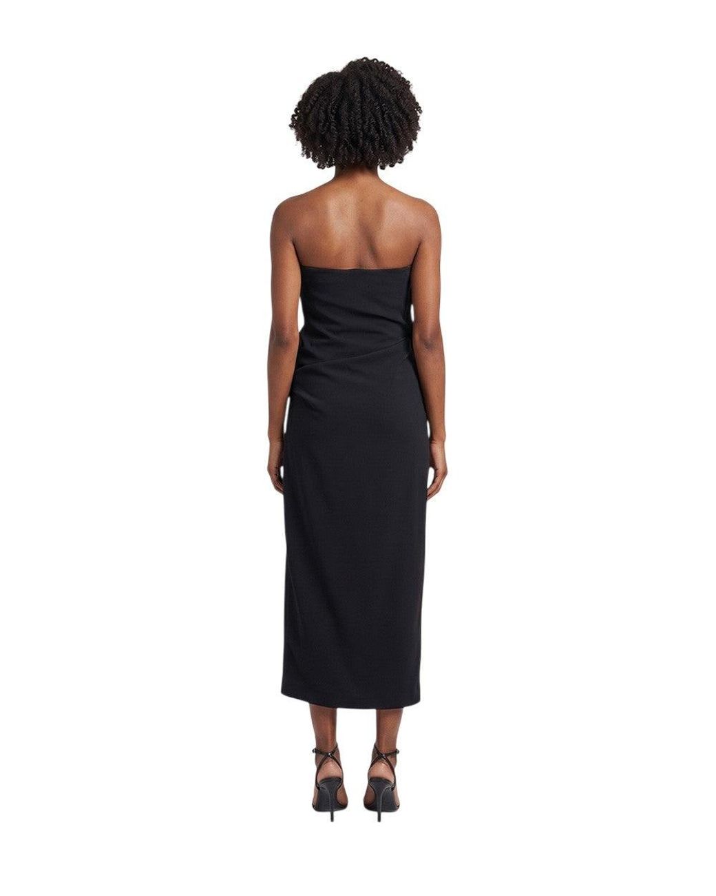 Magda Butrym Blue Solid Strapless Midi Dress
