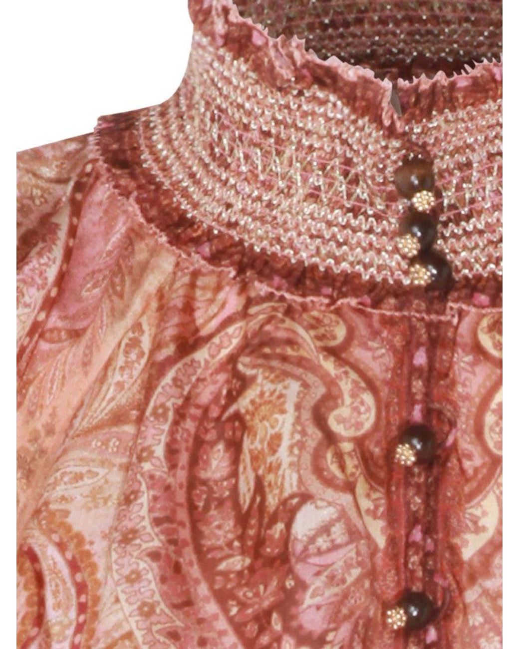 Zimmermann Red Paisley Mandarin Collar Top