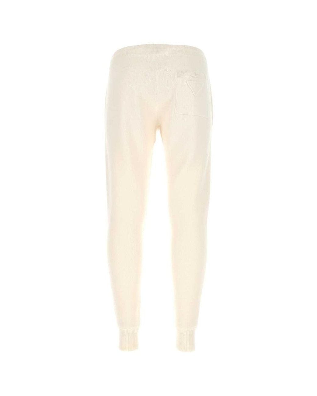 Prada White Ivory Stretch Cashmere Blend Joggers for men