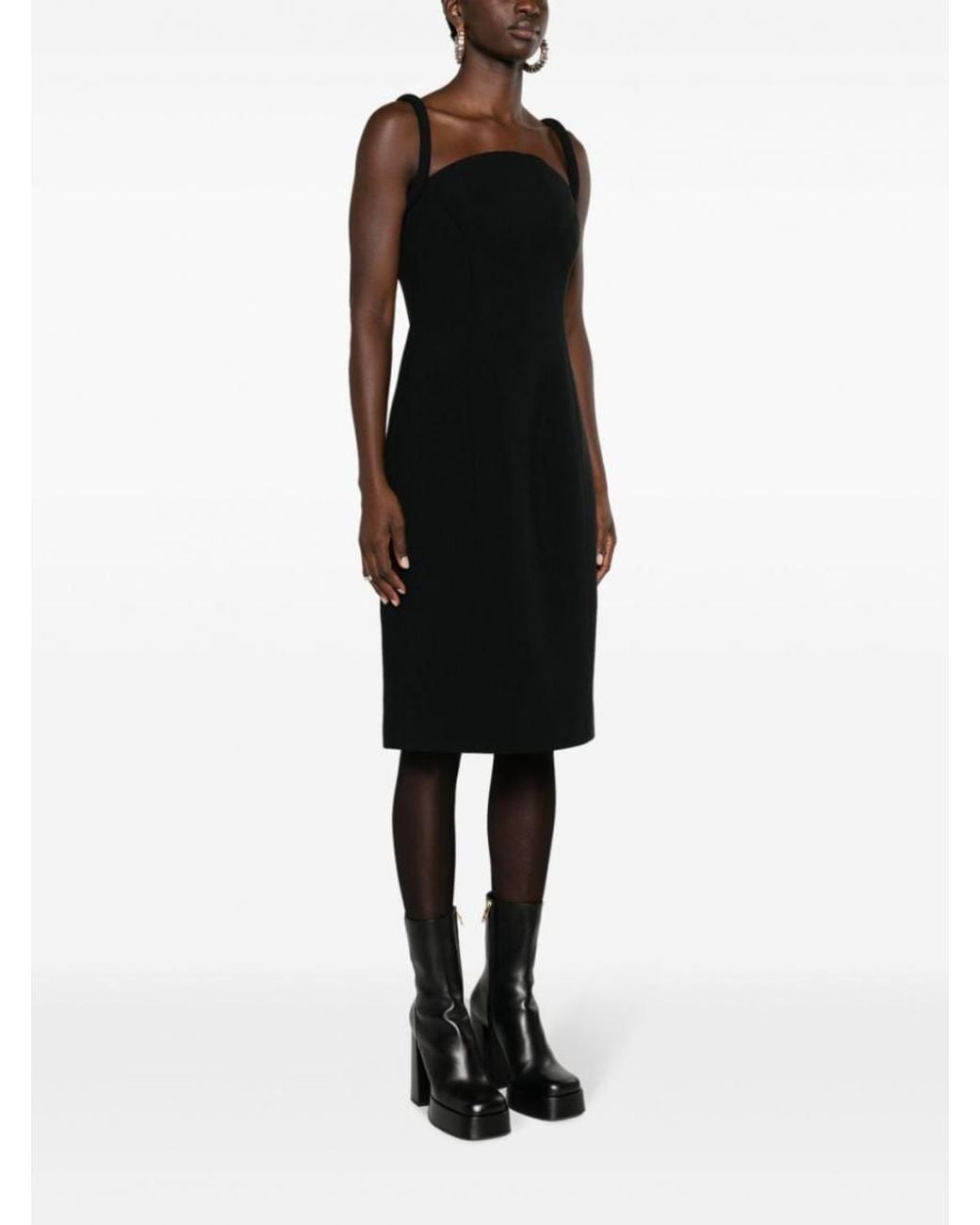 Versace Black Satin Pencil Midi Dress