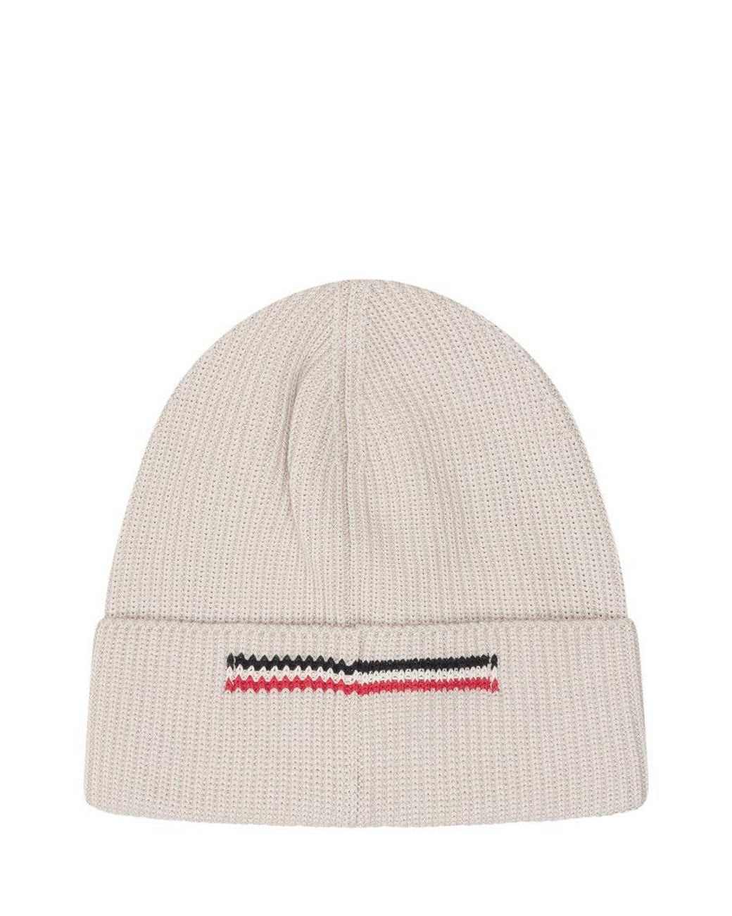 Moncler Natural Off Logo Beanie Cap for men