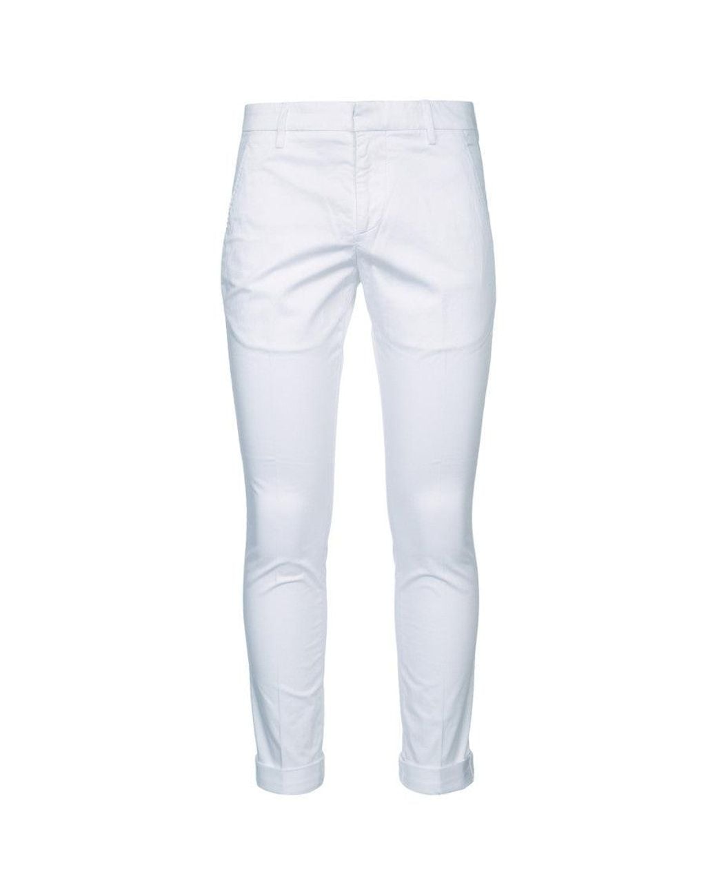 Dondup White Flat Front Pants for men