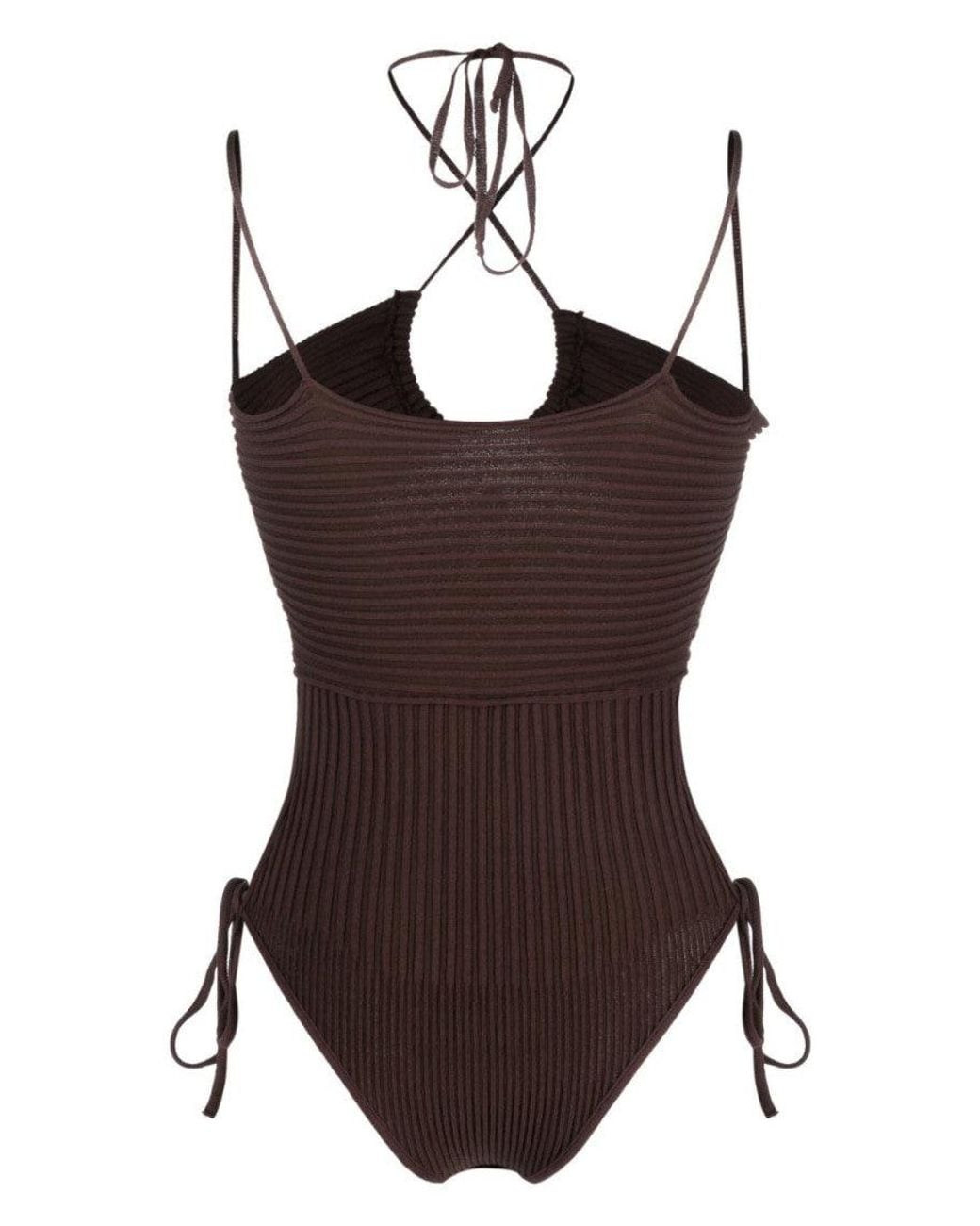 ANDREADAMO Brown Cut-Out Knitted Bodysuit