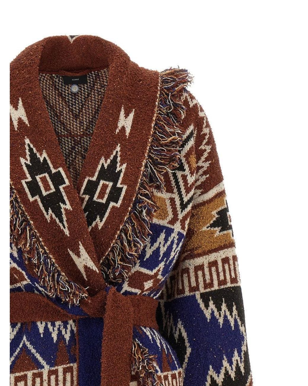Alanui Brown Jacquard Shawl Neck Cardigan