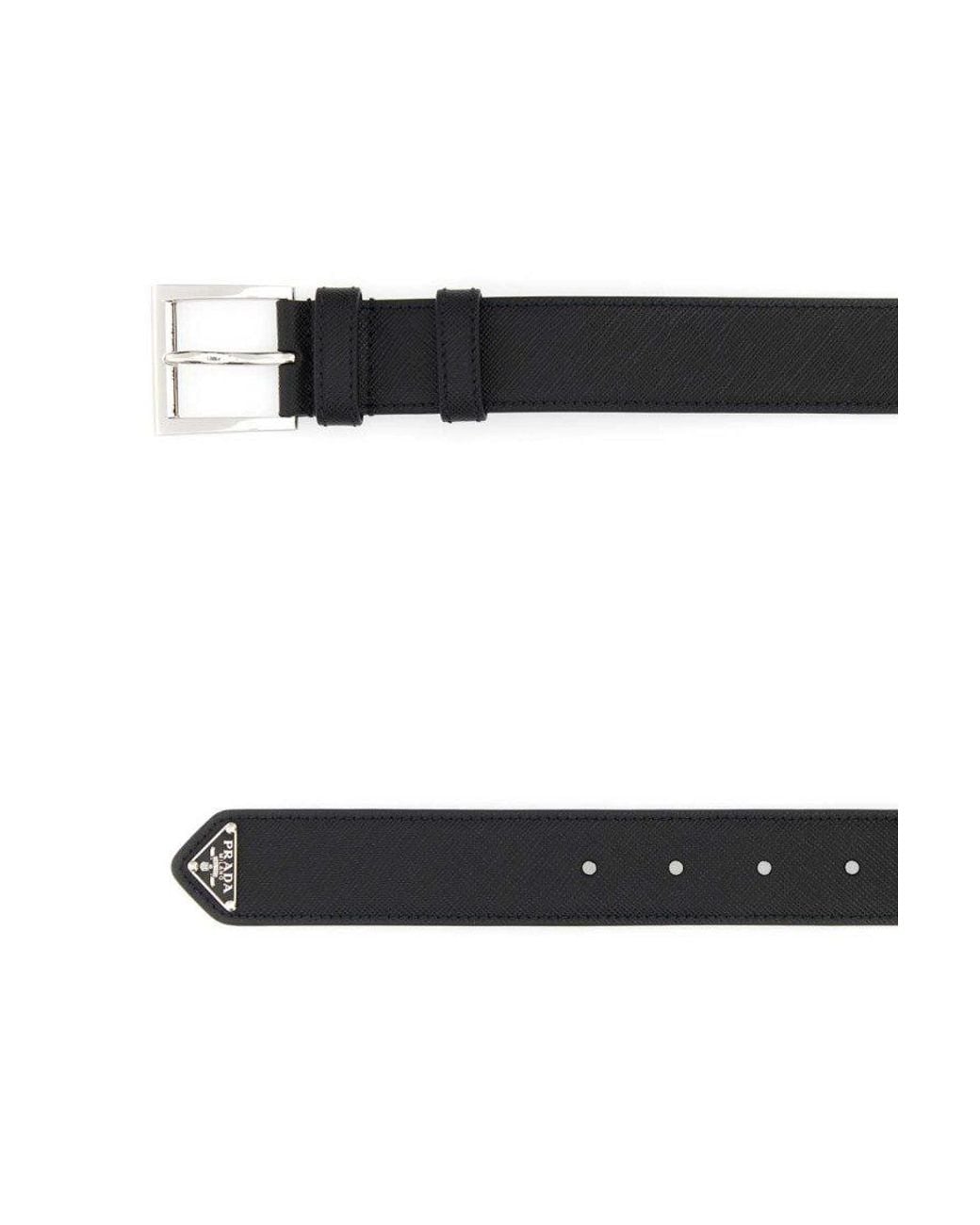 Prada Black Logo Buckle Textured Belt for men