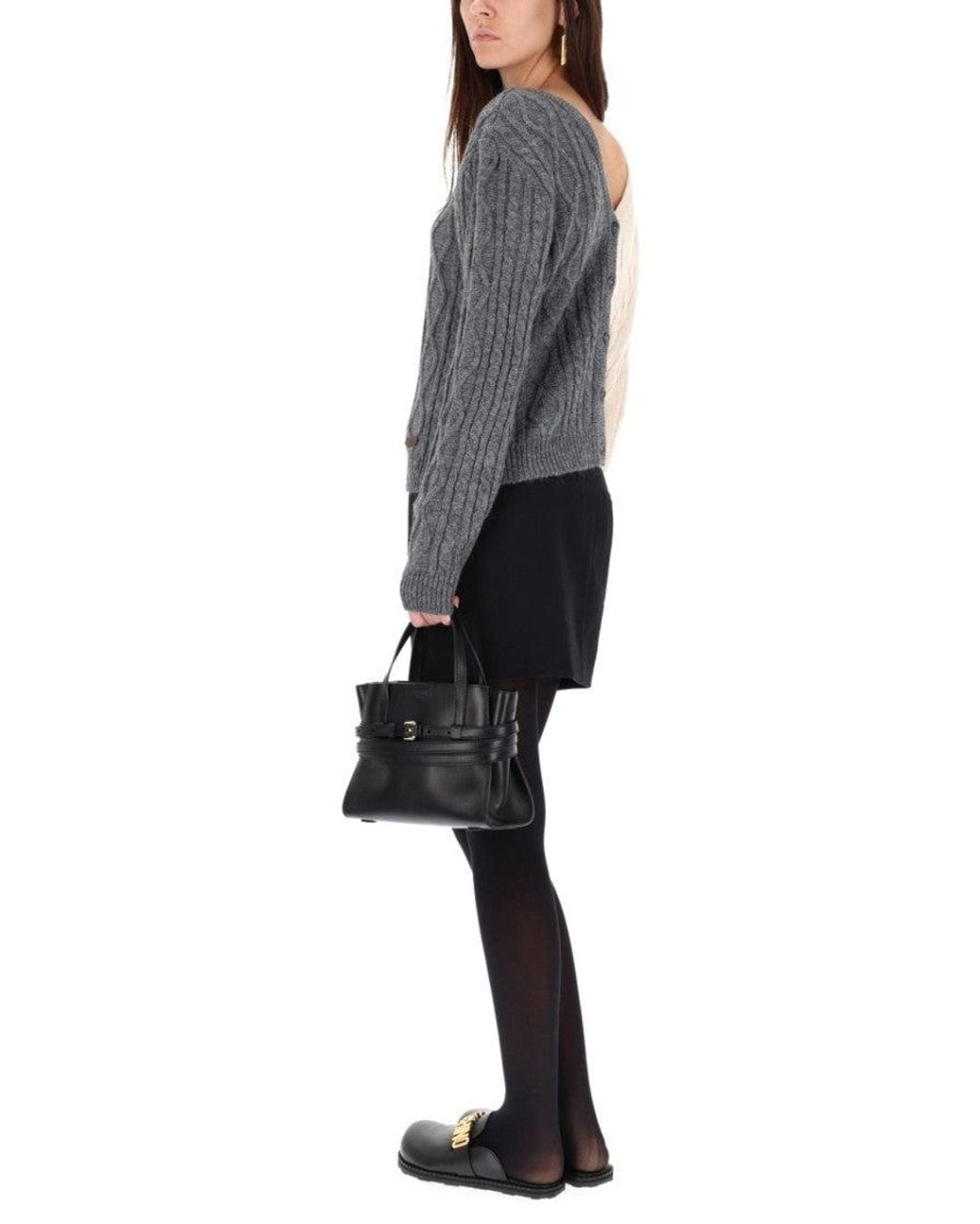 Moschino Gray Color Block Crew Neck Cardigan