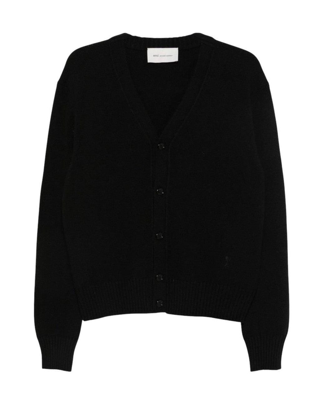 AMI Black V Neck Cardigan for men