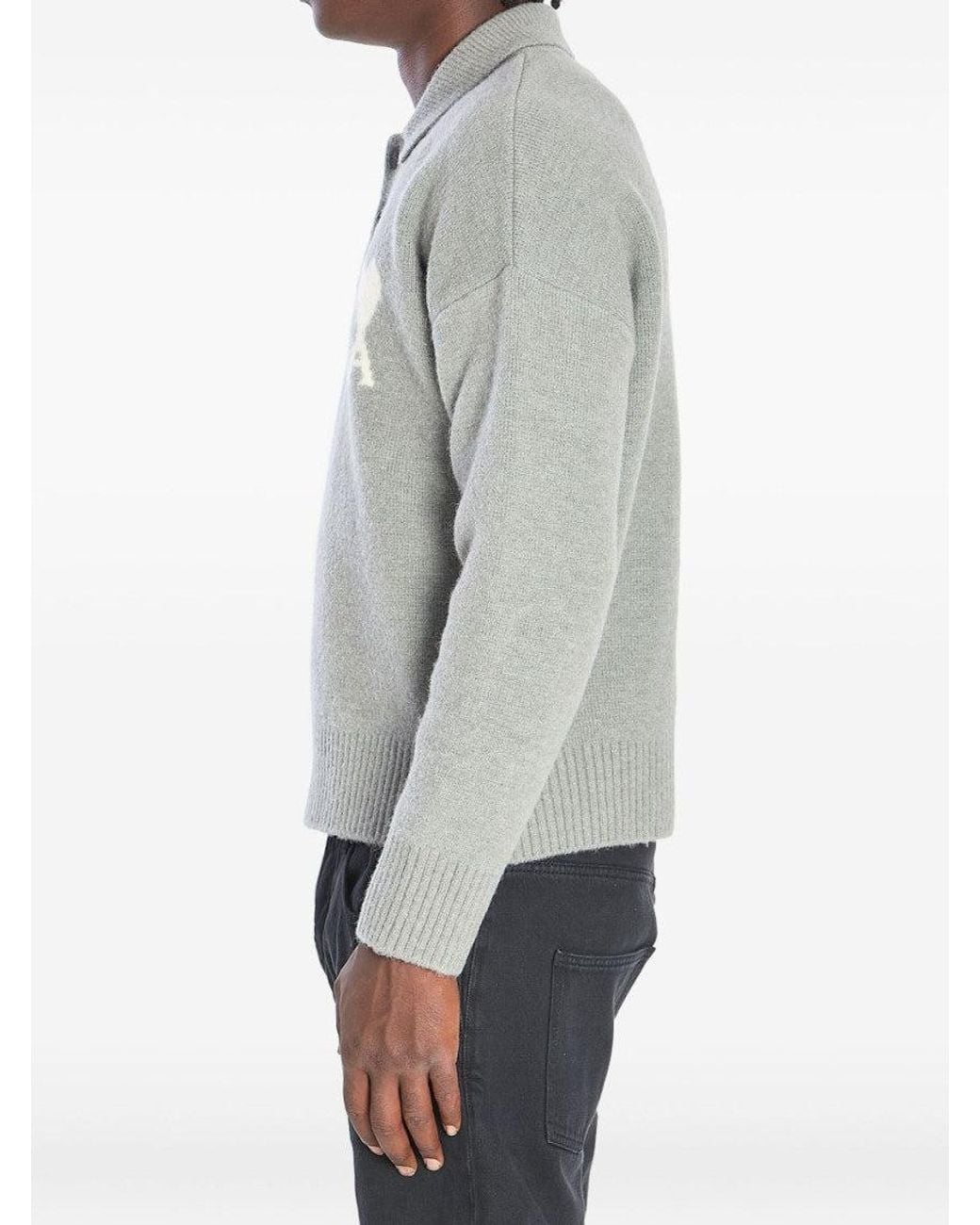 AMI Gray Logo Polo Sweater