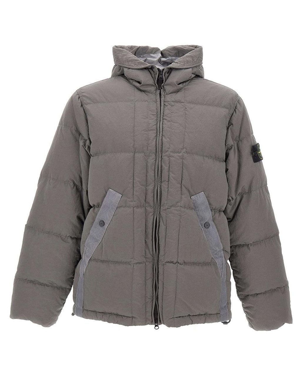 Stone Island Gray Quilted Hood Jacket for men