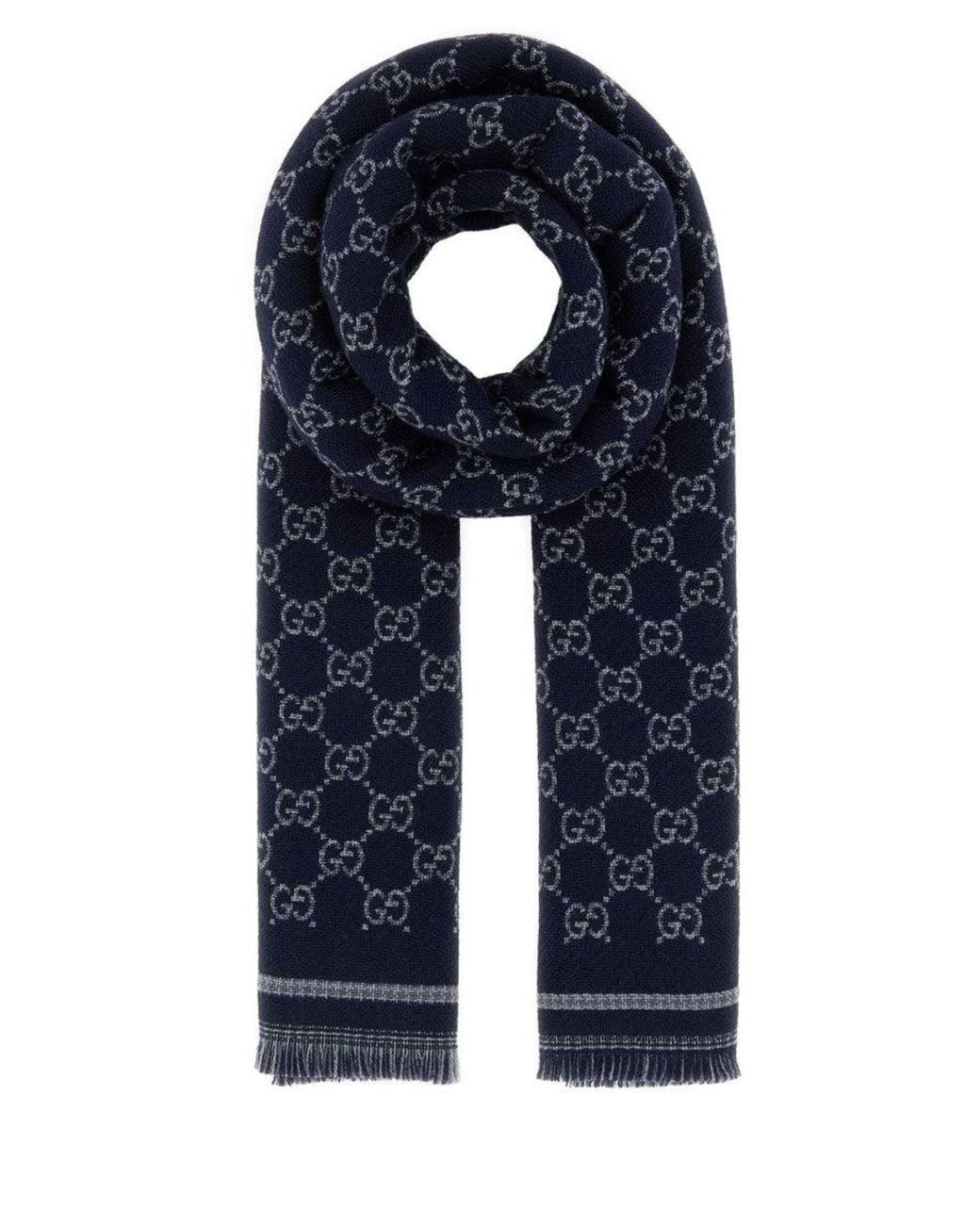 Gucci Blue Dark Gg Logo Scarf for men