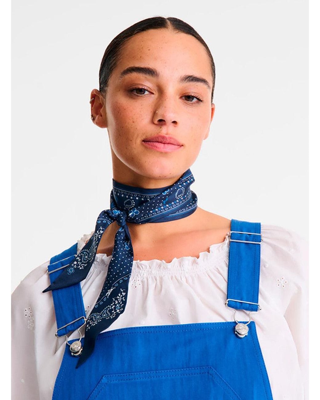 Longchamp Blue Printed Bandana Scarf