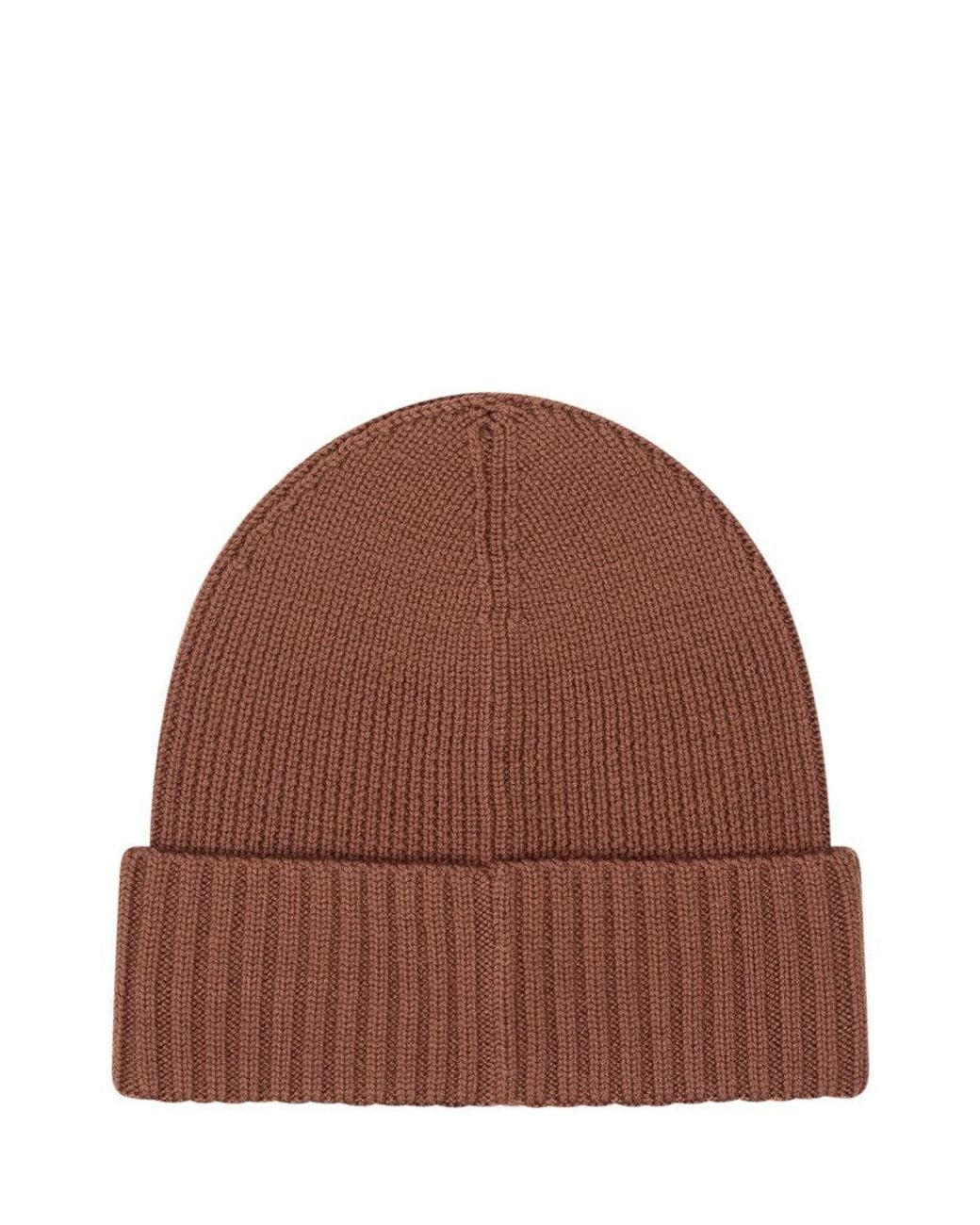 Boss Brown Knitted Logo Beanie Cap for men