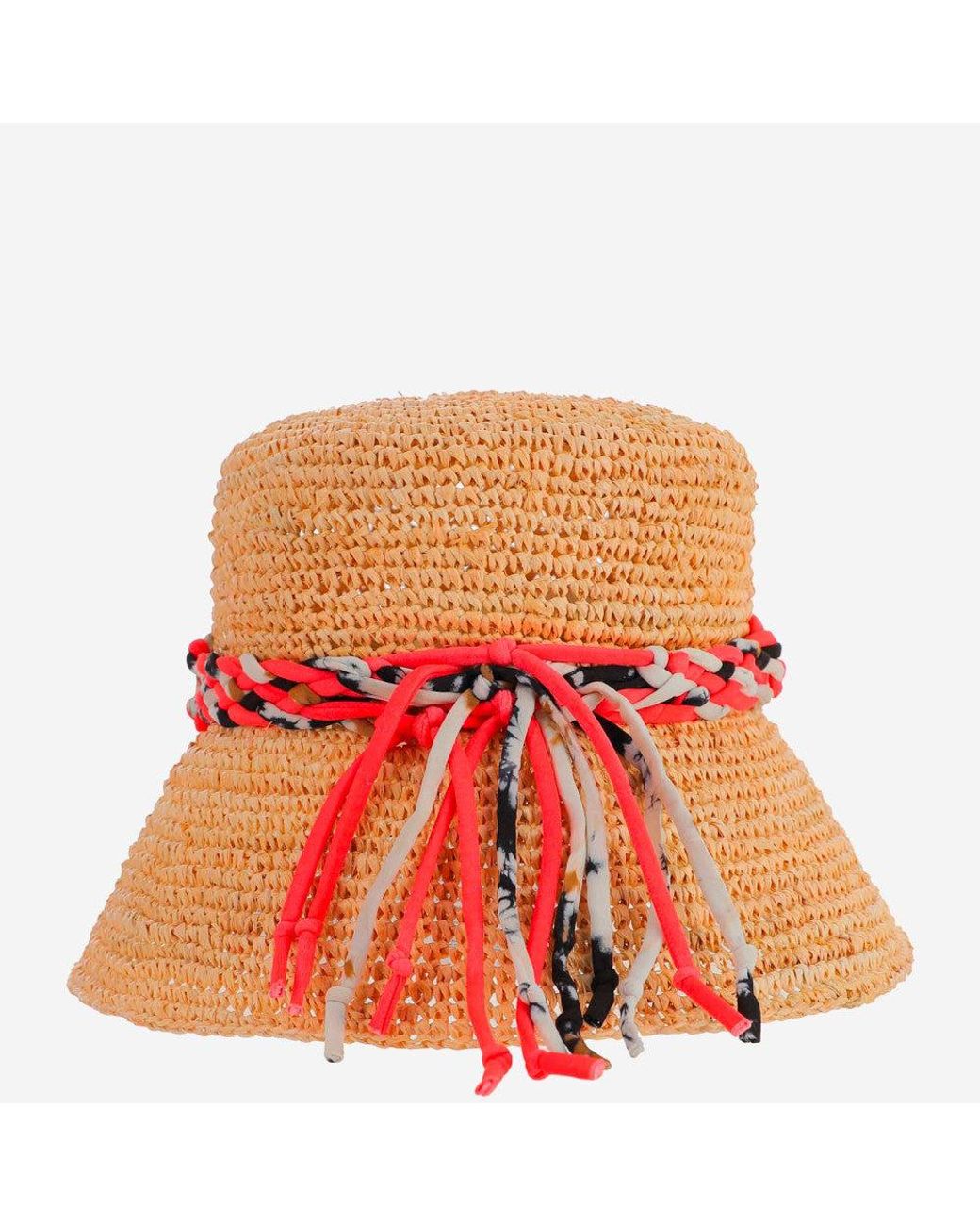 Maison Michel Orange Axel Raffia Bucket Hat