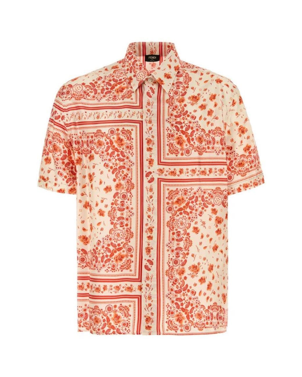 Fendi Orange Printed Silk Shirt for men