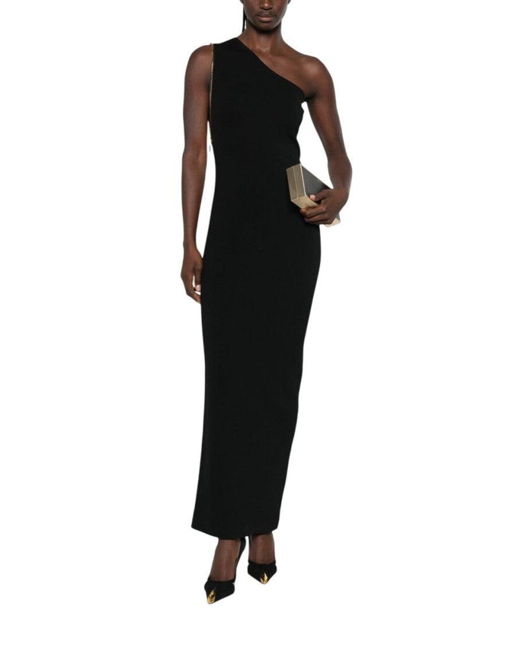Elisabetta Franchi Black One Shoulder Maxi Dress