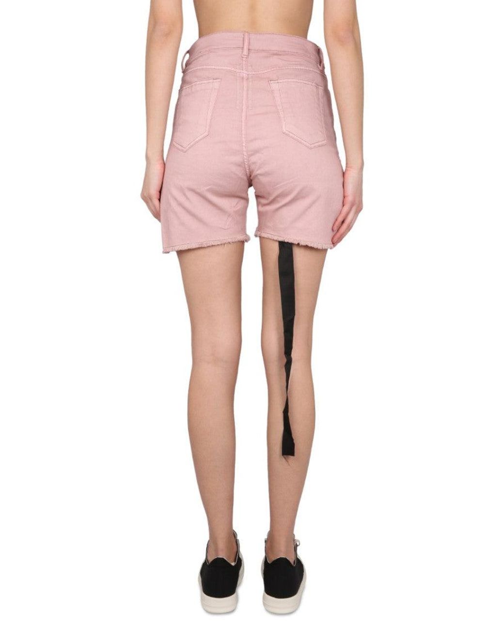 Rick Owens Pink Stylish Mini Denim Shorts For