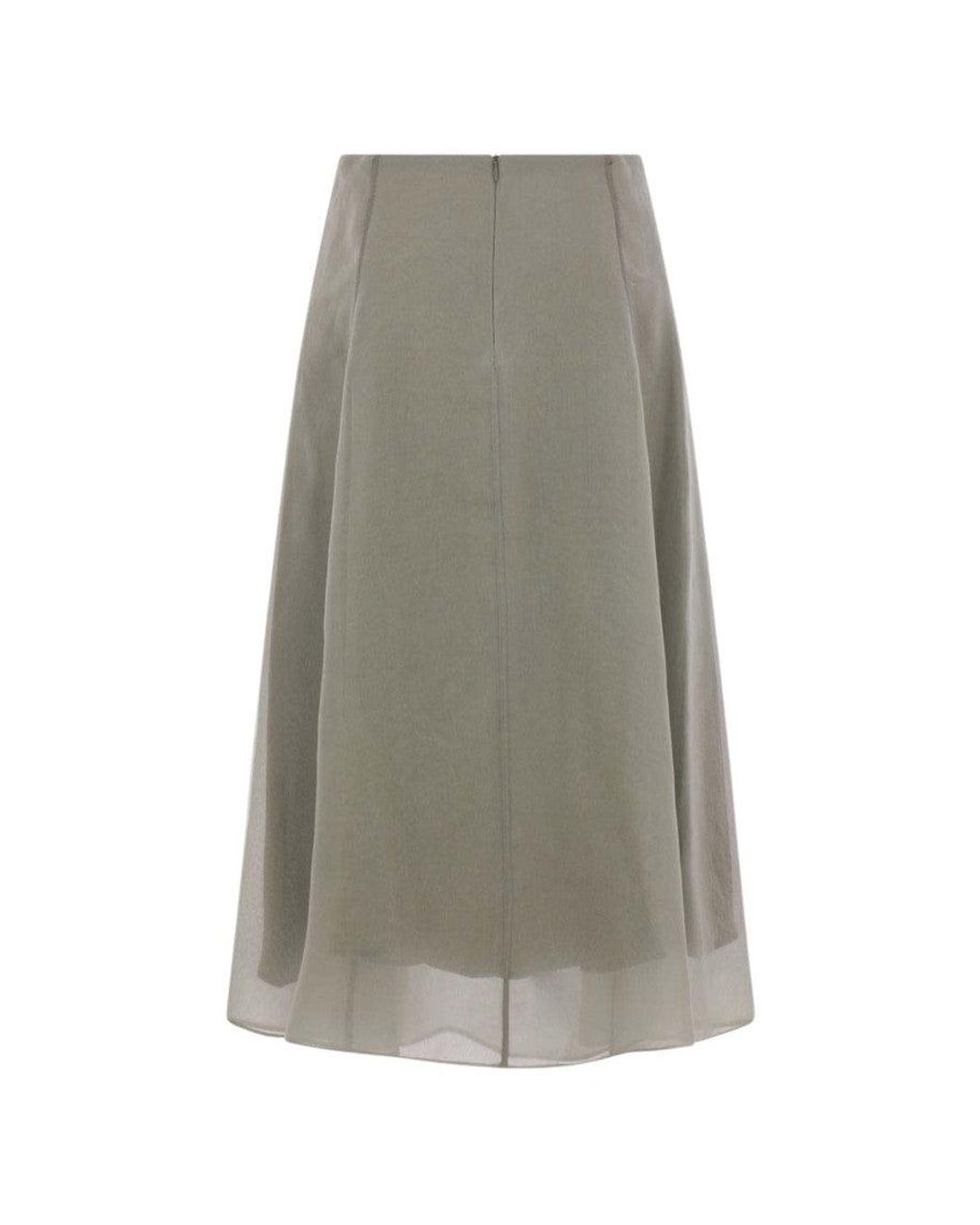 Brunello Cucinelli Gray Light Solid Midi Skirt