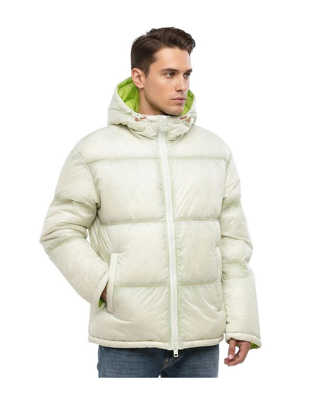 DIESEL White Quilted Hood Jacket for men