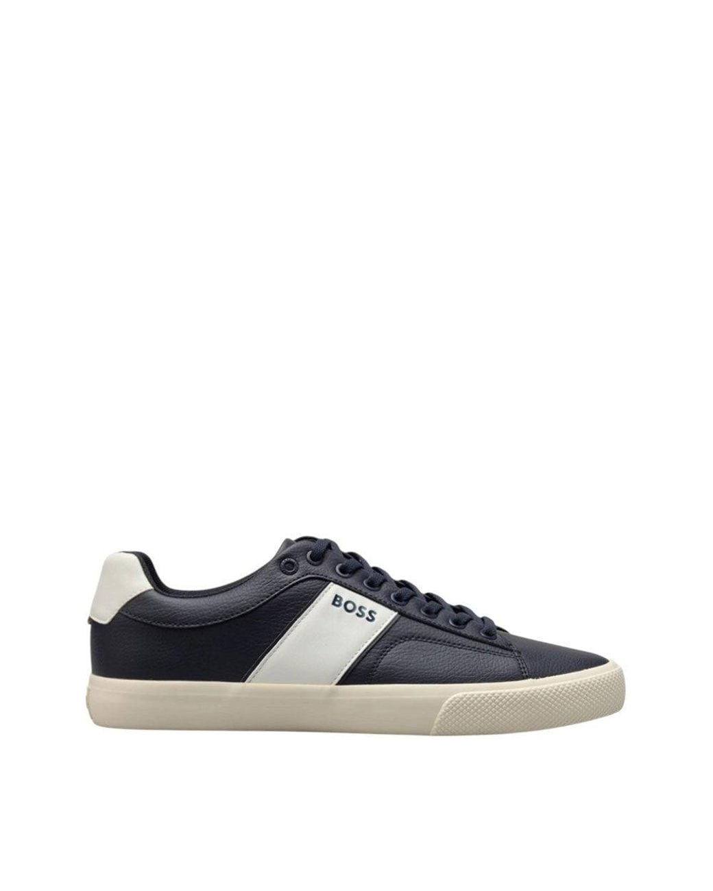 Boss Blue Logo Leather Sneakers for men