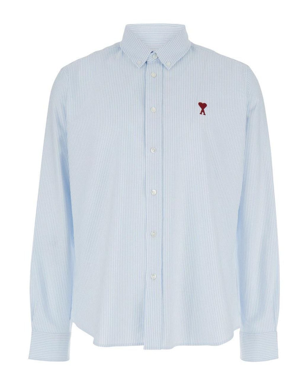 AMI Blue Light Embroidered Logo Shirt for men
