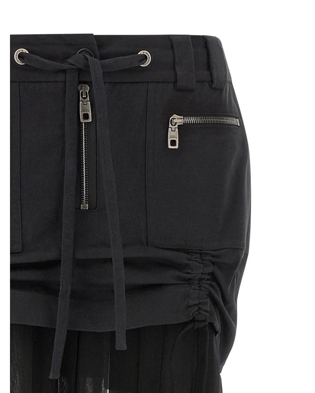 Dolce & Gabbana Black Dolce & Gabbana Twill And Chiffon Skirt