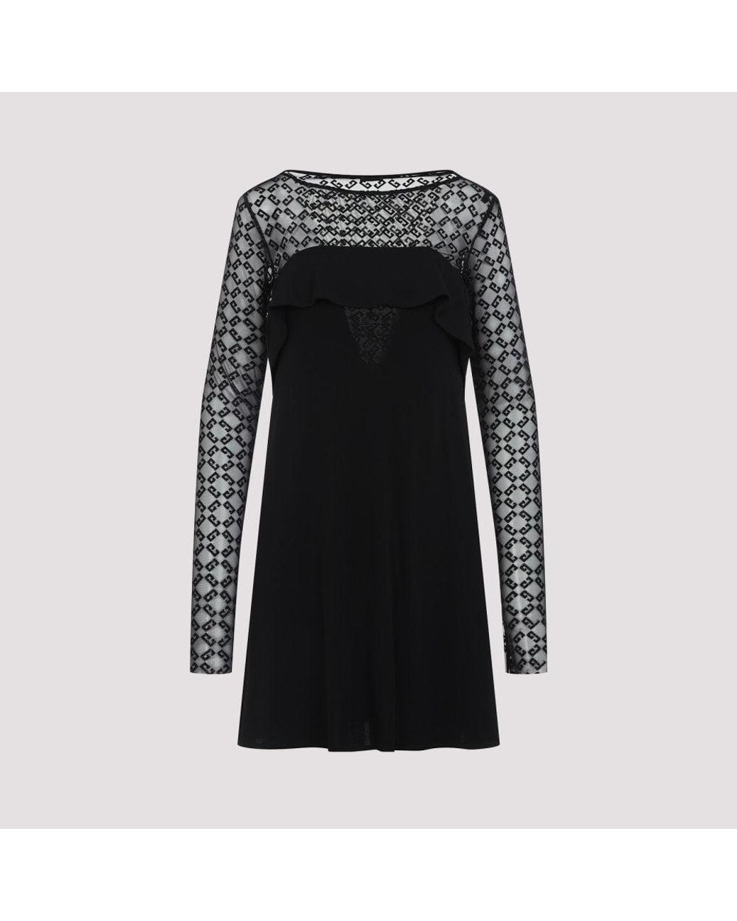 Givenchy Black Draped Jersey And Monogram Tulle Mini Dress
