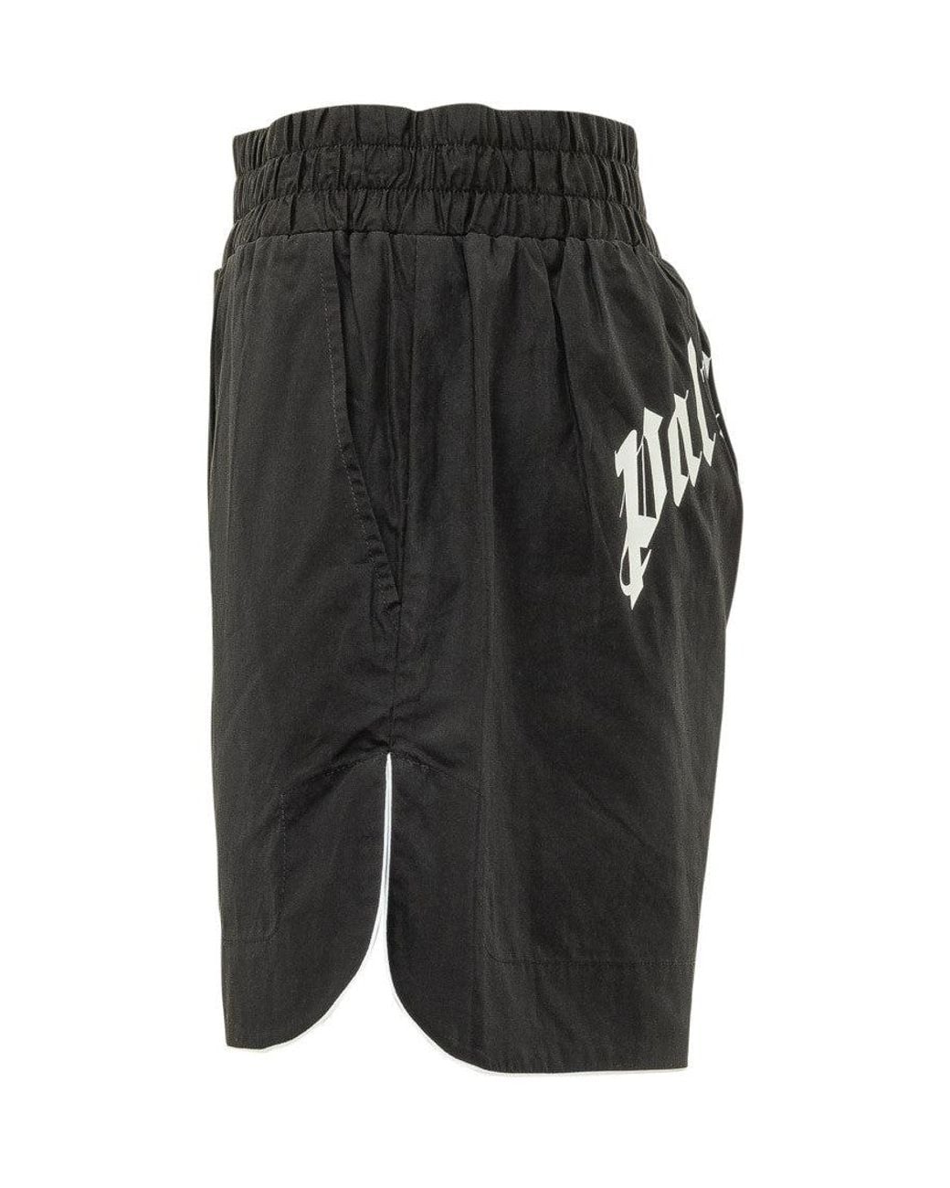 Palm Angels Black Logo Regular Mini Shorts