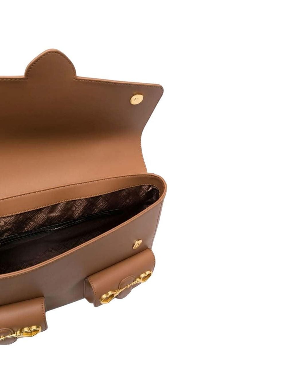 Love Moschino Brown Heart Clamp Medium Satchel