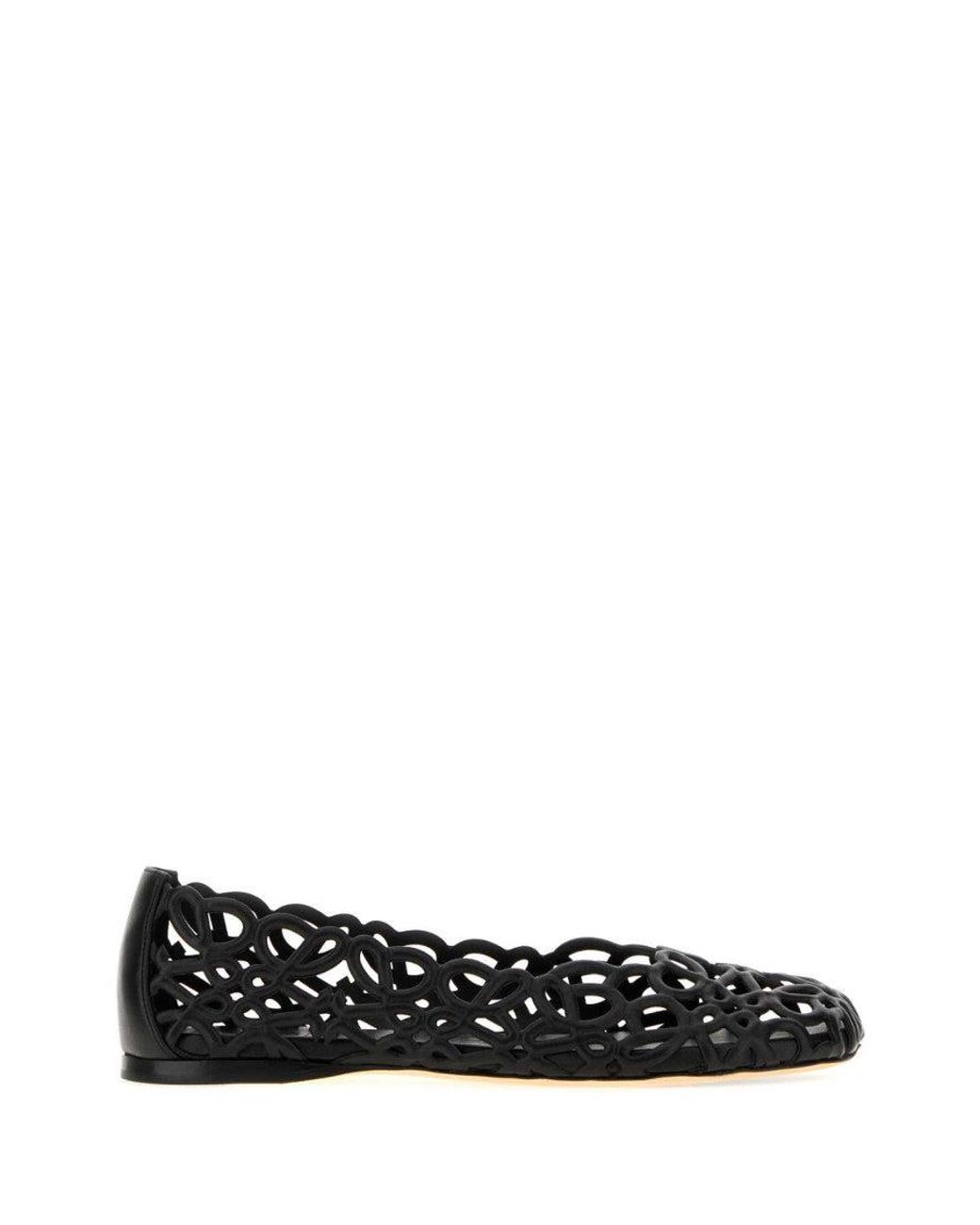 Loewe Black Petal Anagram Leather Ballerina Flats
