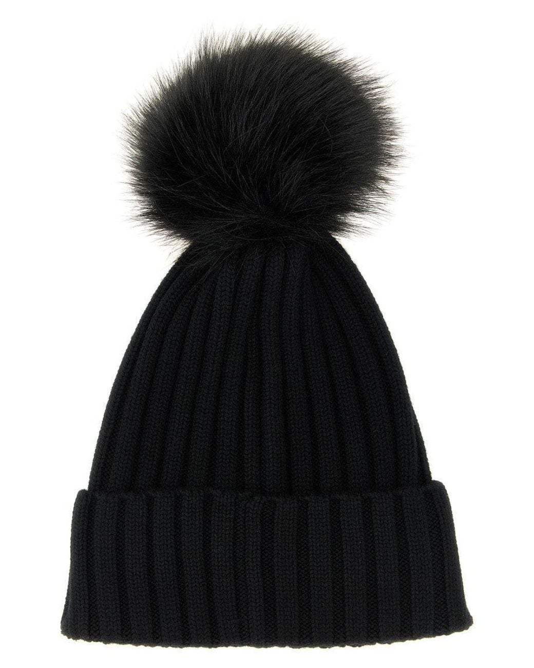 Moncler Black Pompon Logo Beanie Hat