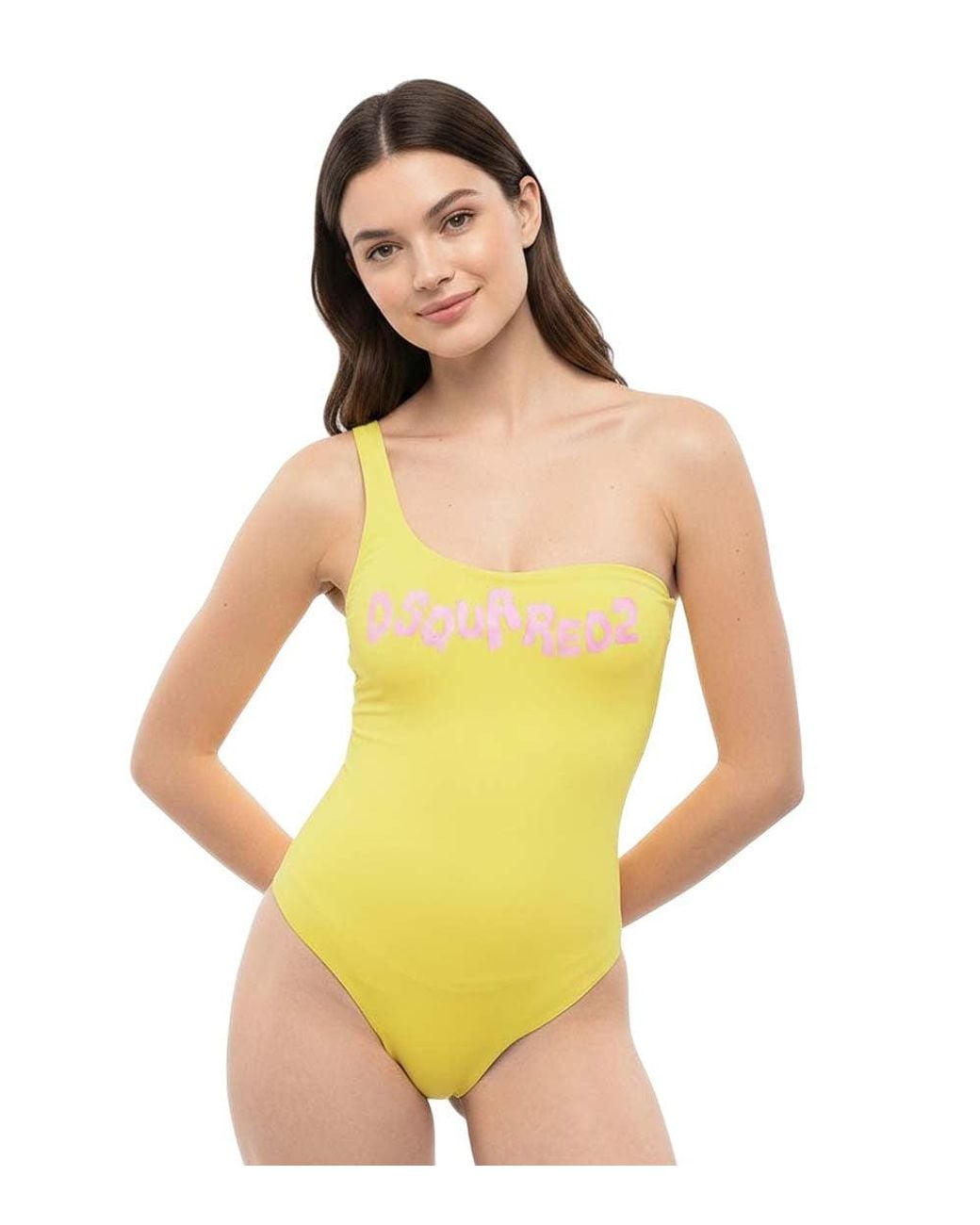 DSquared² Yellow Logo One Shoulder Swimwear
