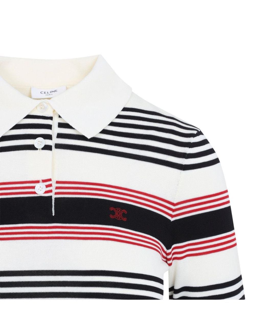 Céline White Stripes Shirt Collar Polo