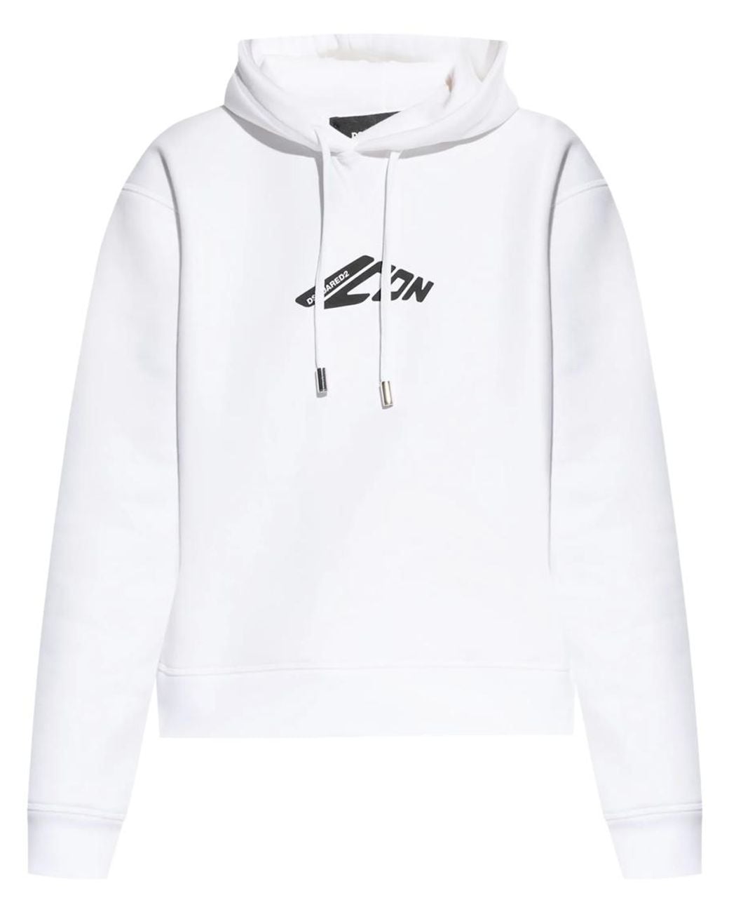 DSquared² White Icon Print Drawstring Hoodie