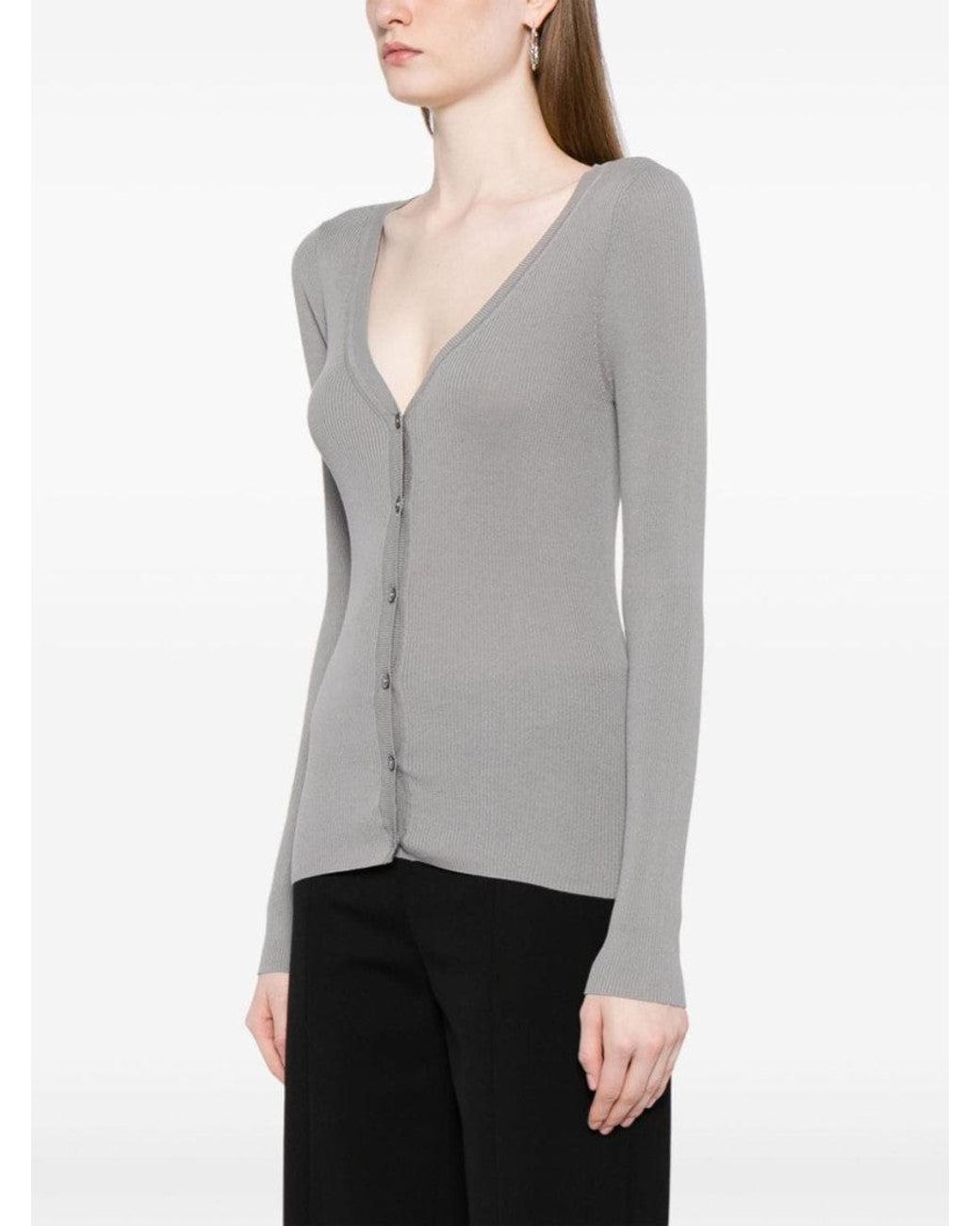 P.A.R.O.S.H. Gray V-Neck Ribbed Cardigan