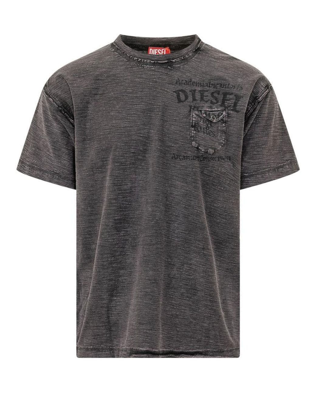 DIESEL Gray Graphic Crew Neck T-Shirt for men