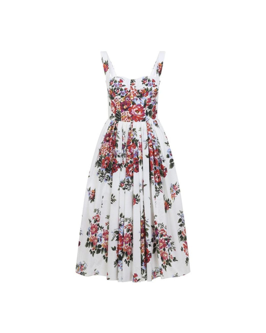 Dolce & Gabbana White Multi Color Printed Dress