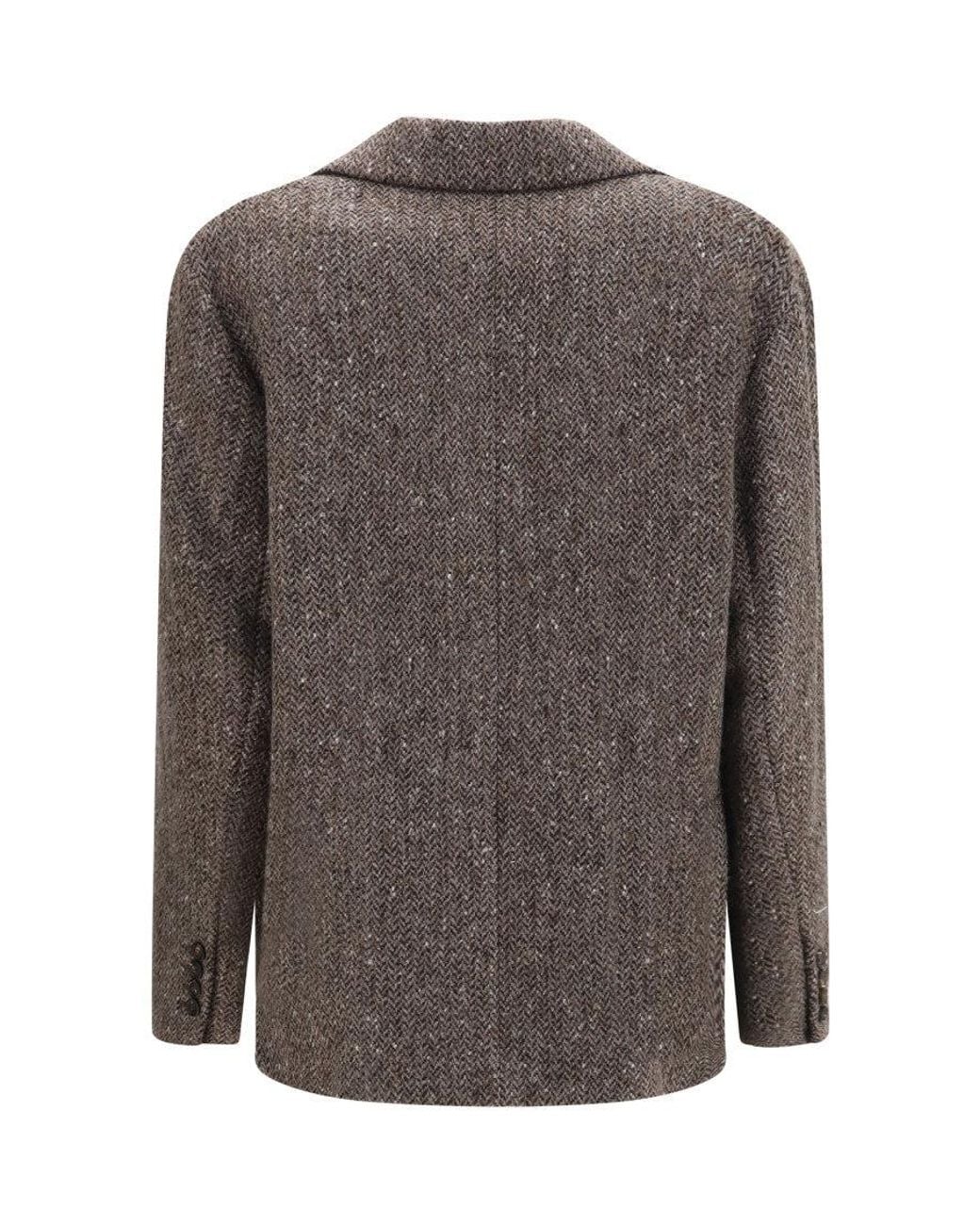 Brunello Cucinelli Gray Chevron Peaked Lapel Blazer