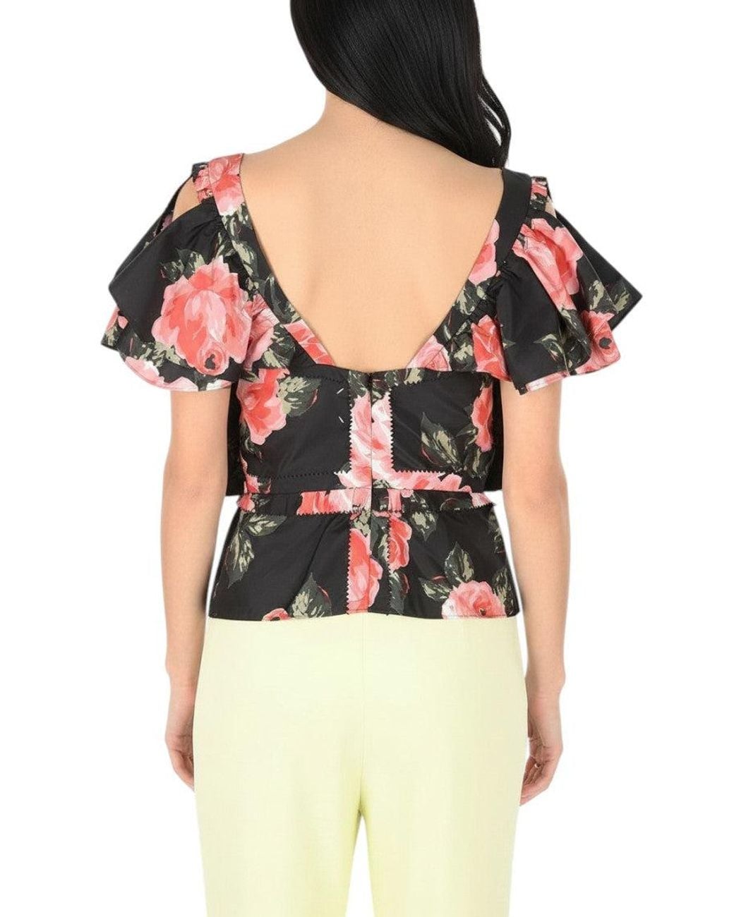 Maison Margiela Black Floral Scoop Neck Top