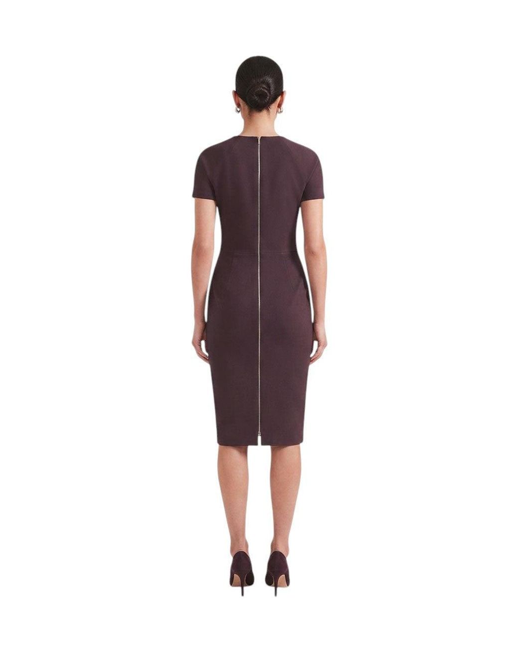 Victoria Beckham Purple Round Neck Midi Dress
