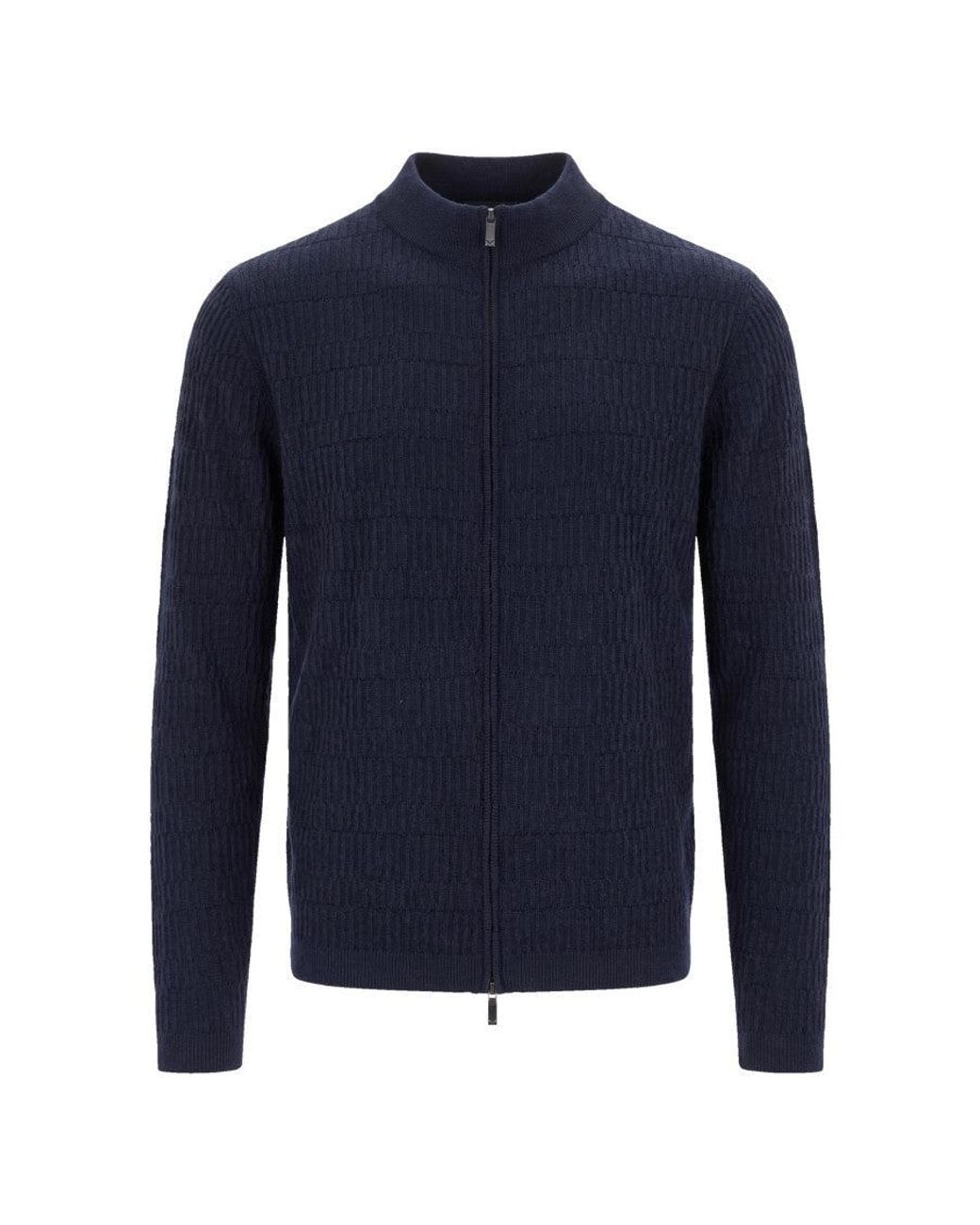 Emporio Armani Blue Mock Collar Cardigan for men