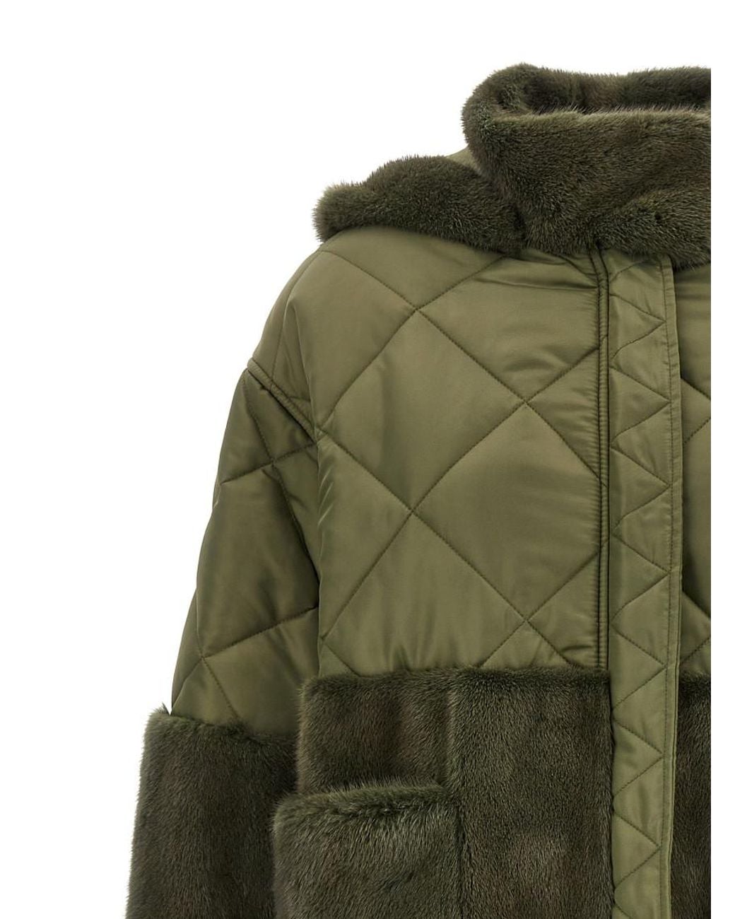 Blancha Green Nylon Diamond-Visone Long Down Jacket
