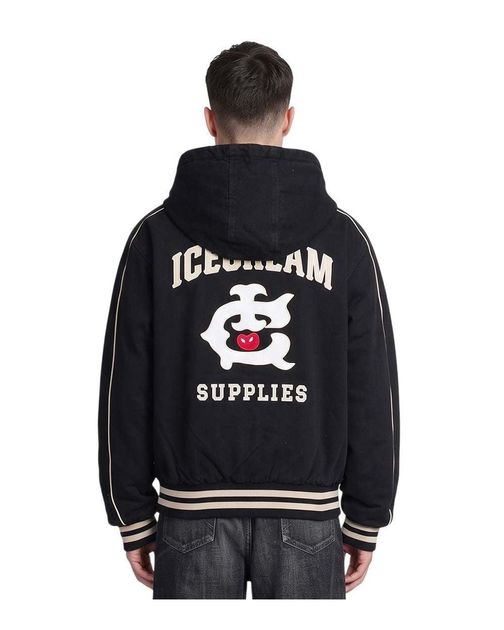ICECREAM Black Hooded Bomber Jacket for men