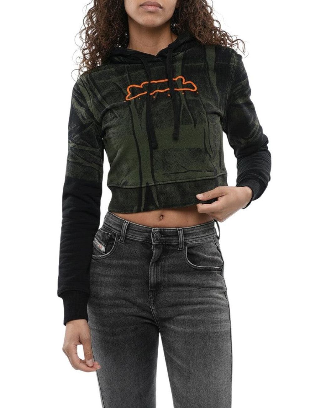 DIESEL Black Printed Hood Sweatshirt